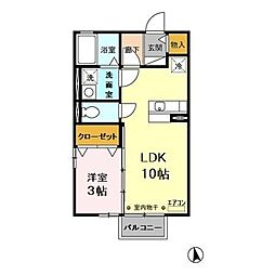 カーサ・ヴィオラ　Ａ・Ｂ 2階1LDKの間取り