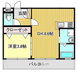 リファレンス中央町 1DKの間取図画像