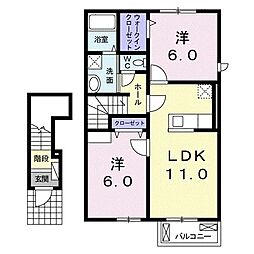 ベル・ヴィオラＫI 2階2LDKの間取り