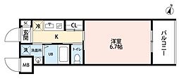 アミュゼ城野 7階1Kの間取り