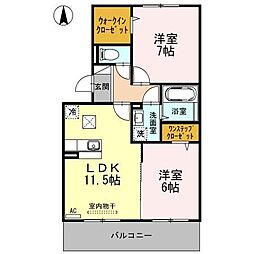 アヴァンツァーレ　B棟 1階2LDKの間取り