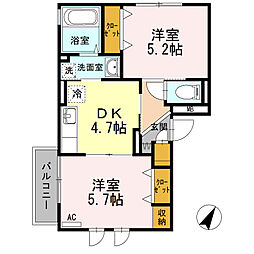 東急田園都市線 南町田グランベリーパーク駅 徒歩13分の賃貸アパート 3階2DKの間取り