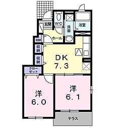 サニーデイ・コート　Ｃ 1階2DKの間取り
