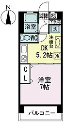 コーラルトップ 2階1DKの間取り
