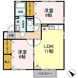 グラン・ヴィラージュB 2LDKの間取図画像