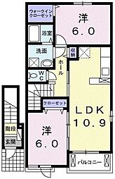 サニーブリーズ物見東　Ａ 2階2LDKの間取り
