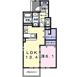 カーサ・アルドーレＡ 1階1LDKの間取り