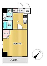パレグレース中広II 4階1Kの間取り