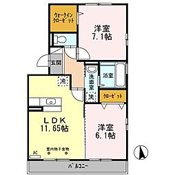 アビタシオンA棟 2LDKの間取図画像