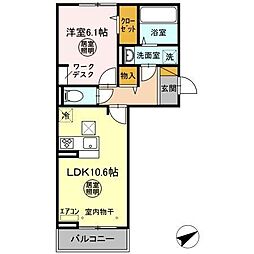 鹿島臨海鉄道大洗鹿島線 鹿島神宮駅 8.8kmの賃貸アパート 1階1LDKの間取り