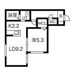 クラリス美園 4階1LDKの間取り