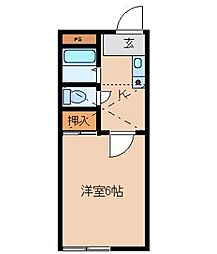ソレアード六丁目 1階1Kの間取り