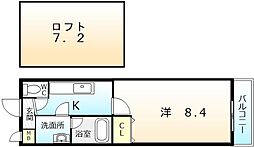 フジパレスフォーゲル1番館 1Kの間取図画像