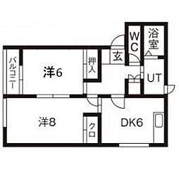 ビレッジ日蔭2 2DKの間取図画像