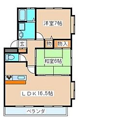 コージィコート壱番館 2階2LDKの間取り