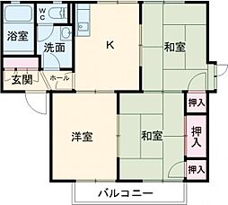 緑台ハイツA棟 3Kの間取図画像