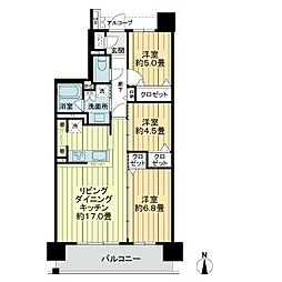 サーパスシティ平成マークテラス 10階3LDKの間取り