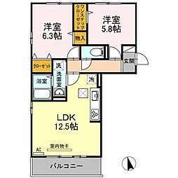 レジアス 2LDKの間取図画像