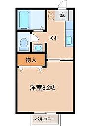 ソレアード遠見塚III 1階1Kの間取り