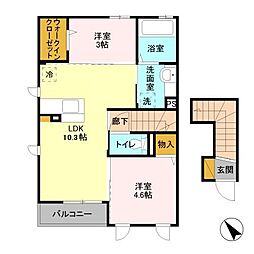 クレセントII 2階2LDKの間取り