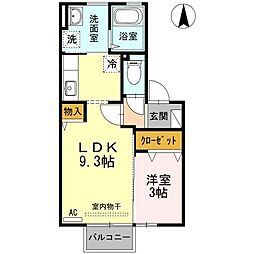 エリタージュ　B棟 2階1LDKの間取り