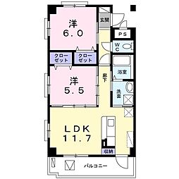 パルクコーテロカシオン 2LDKの間取図画像