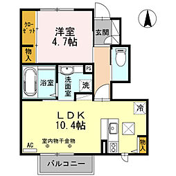ソーラーハイツ 1階1LDKの間取り