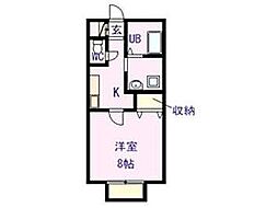 パセオ賀庄B 1Kの間取図画像