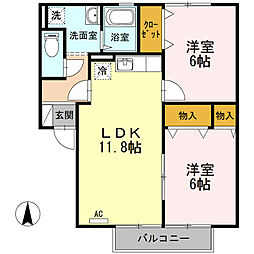 フローラルコート 2LDKの間取図画像