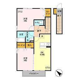 上信電鉄 馬庭駅 徒歩7分の賃貸アパート 2階2DKの間取り