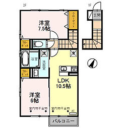 D-room利田A 2LDKの間取図画像