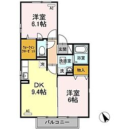 エミグラント 2階2DKの間取り