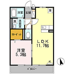 グランソーレ 2階1LDKの間取り