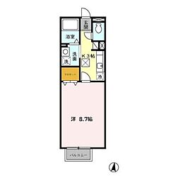 シャルマンB 1Kの間取図画像