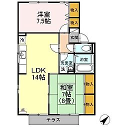 ハイライズ松本A 2LDKの間取図画像