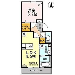 サンシティ 2階1LDKの間取り