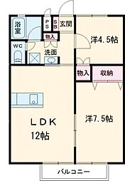 メゾン・ドゥ・カノン 2階2LDKの間取り