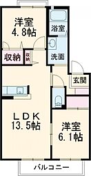 セヴェル中の原 2LDKの間取図画像