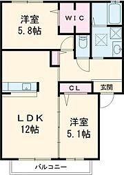 ル・シェ・モワ 2LDKの間取図画像