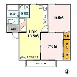 クレール一ツ森 2LDKの間取図画像