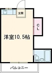 メルシーハイツ2号館 ワンルームの間取図画像