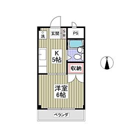 クーノス北坂戸 1Kの間取図画像