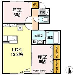 グランモア緑B 2LDKの間取図画像