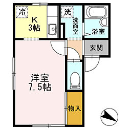 セジュール東町 1Kの間取図画像