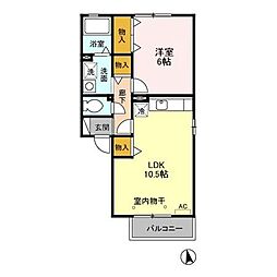 東武桐生線 治良門橋駅 徒歩17分の賃貸アパート 2階1LDKの間取り