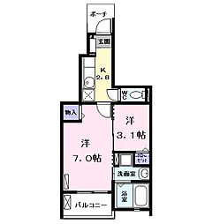 花音名西 1Kの間取図画像
