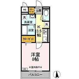 D-room姉体2 1Kの間取図画像