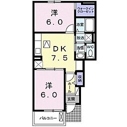 ヴィラフォレスト・ベリー 2DKの間取図画像