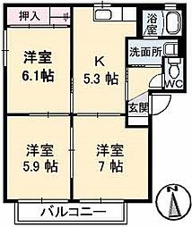 シャーメゾン明月　Ｄ棟 2階3Kの間取り