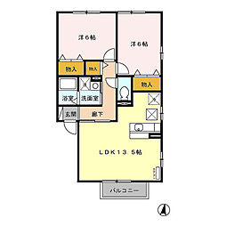 クレールヴィラ三和　Ａ/Ｂ/Ｃ 1階2LDKの間取り